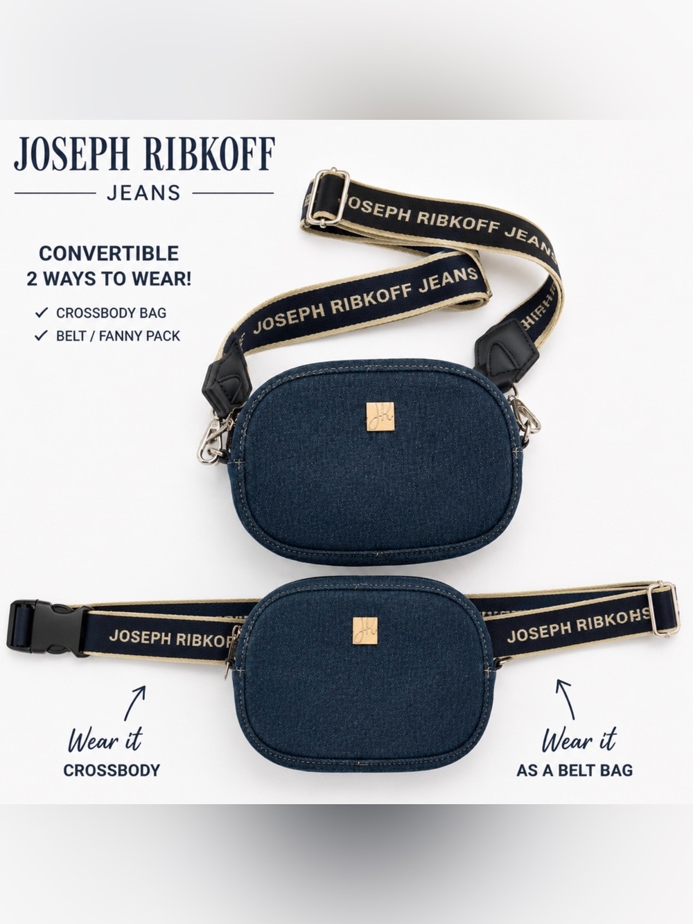 Joseph Ribkoff Navy Denim Convertible Crossbody Belt Crossbody Bag
